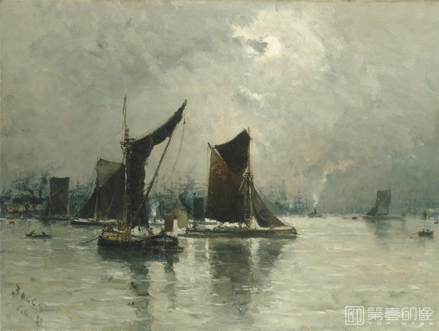 油画-美国纽约大都会美术馆油画藏画-Frank Myers BoggsOn the Thames-0772